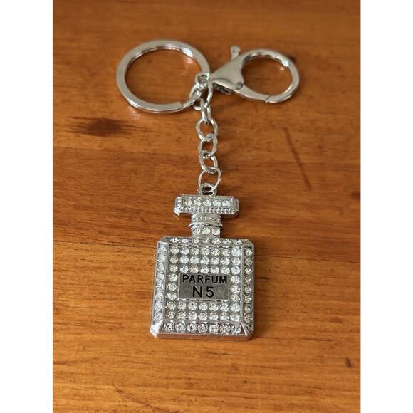 Parfum N°5 Rhinestone Perfume Bottle Keychain Bling Bag Charm Gold & Silver NWOT - Picture 9 of 13